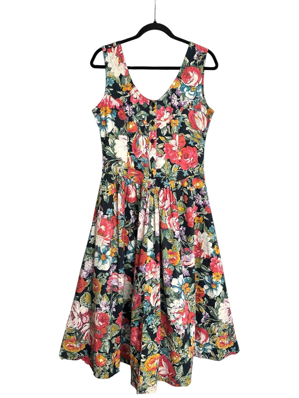 STARINA Floral Cotton Midi Dress Cottagecore Garden Party Bow Back Sleeveless M
